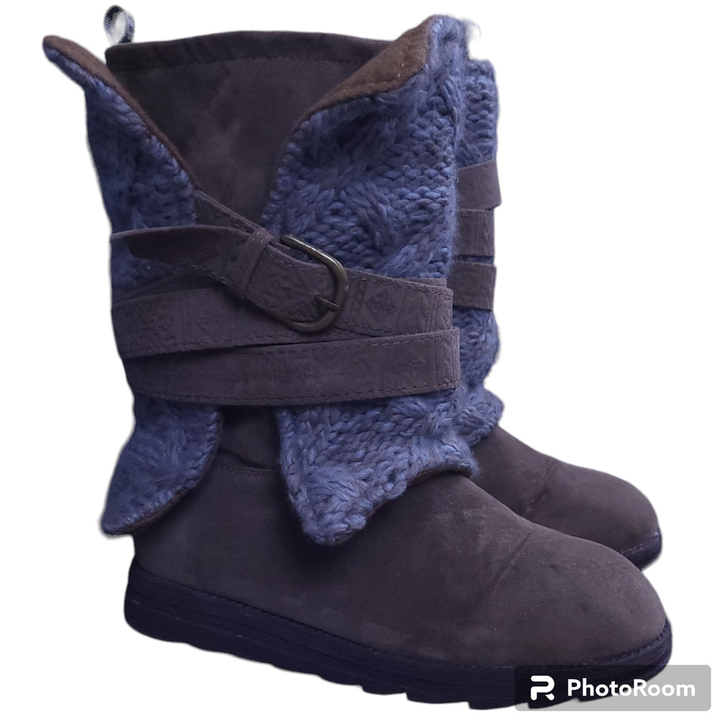 Muk Luks Nikki Convertible Knit Winter Boots Sz 7 Belt Wrap Lace Sweater Style - Picture 2 of 10